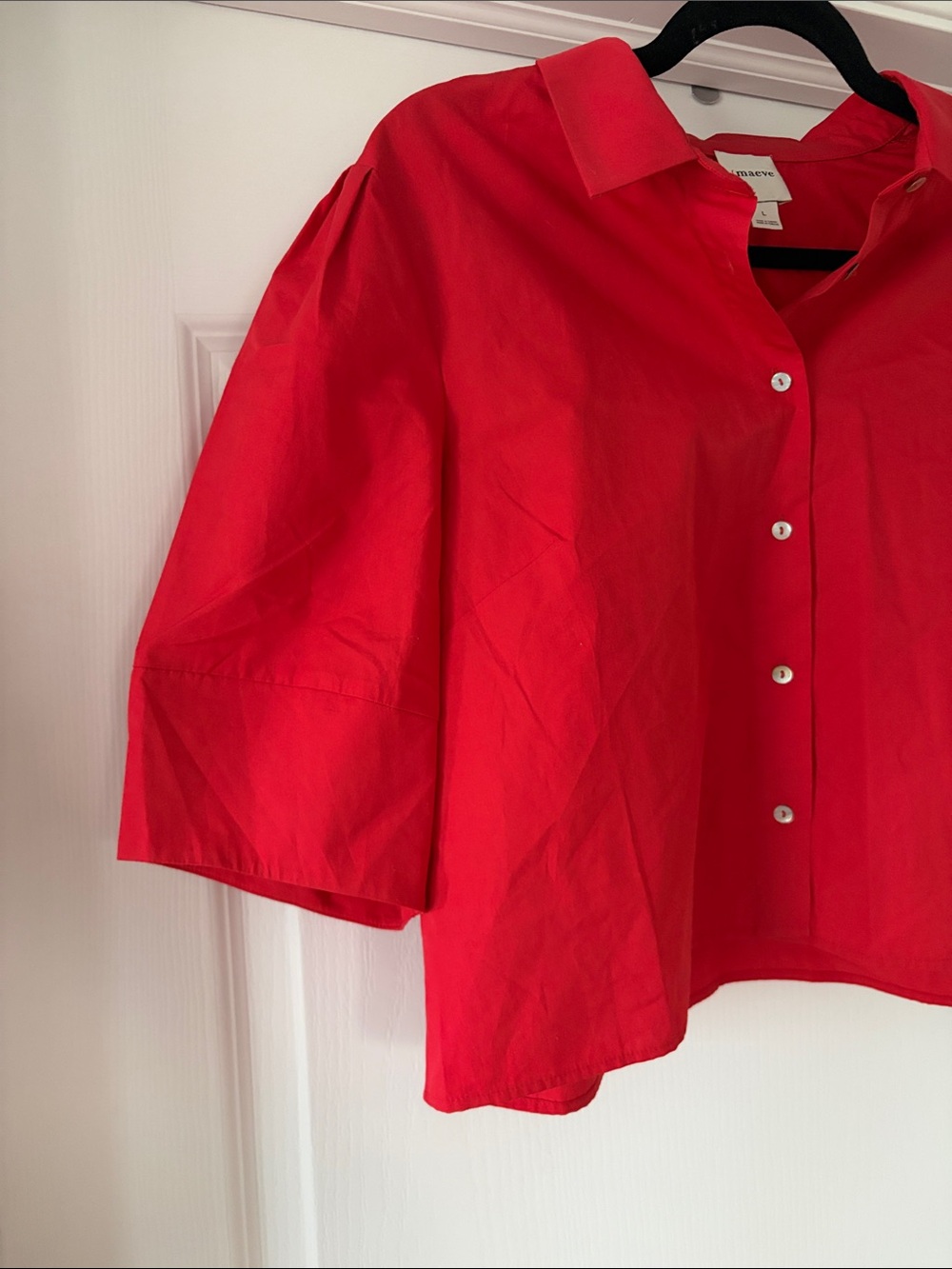 Anthropologie Maeve Structured Lantern Red Button-Down Shirt - Picture 4 of 10